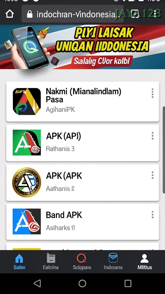 Cuplikan layar EVENTS — menu navigasi